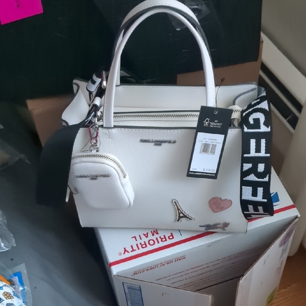 Karl Lagerfeld White Satchel with Black Strap